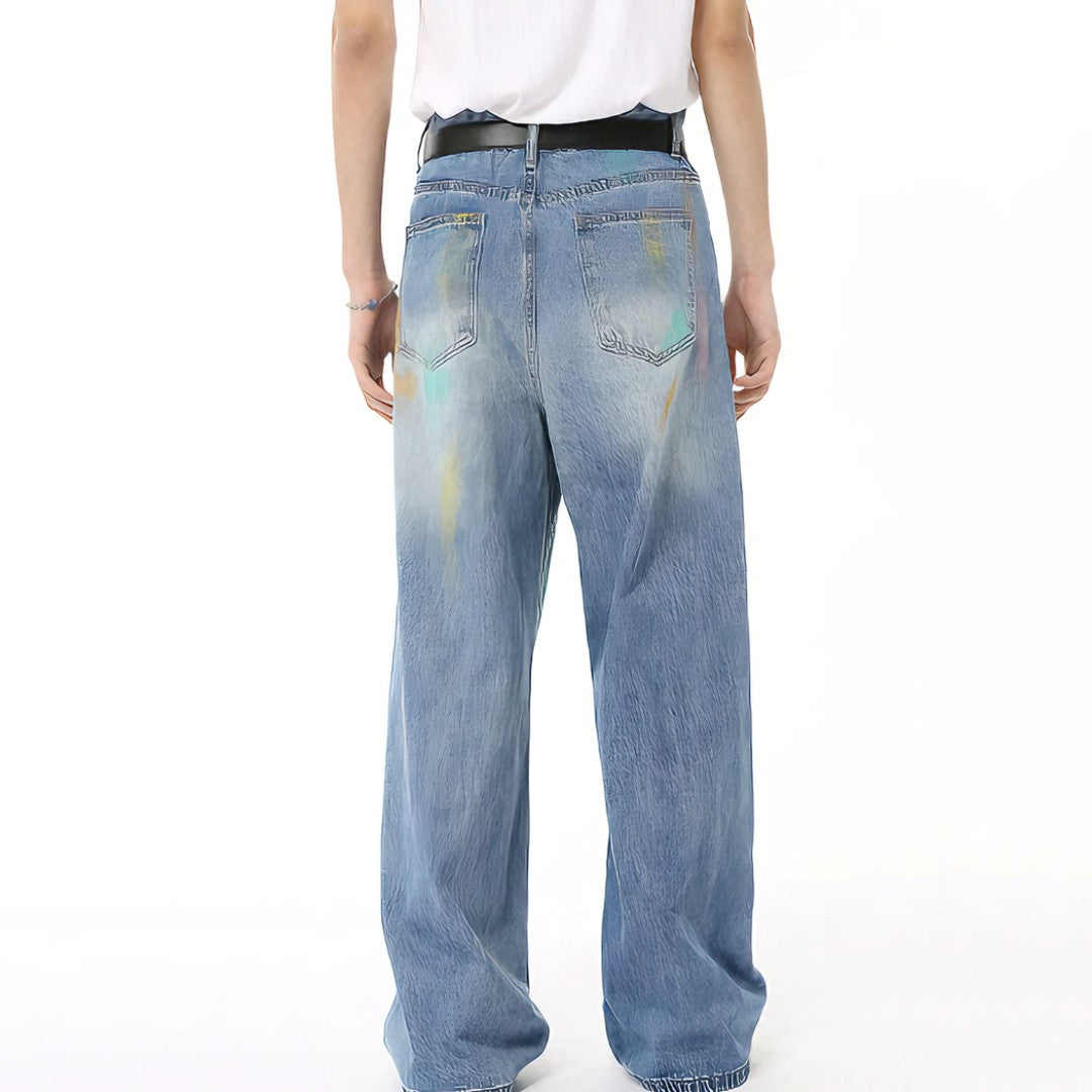 "Denzor" - Baggy Jeans - Classic Blue Denim & Pastel