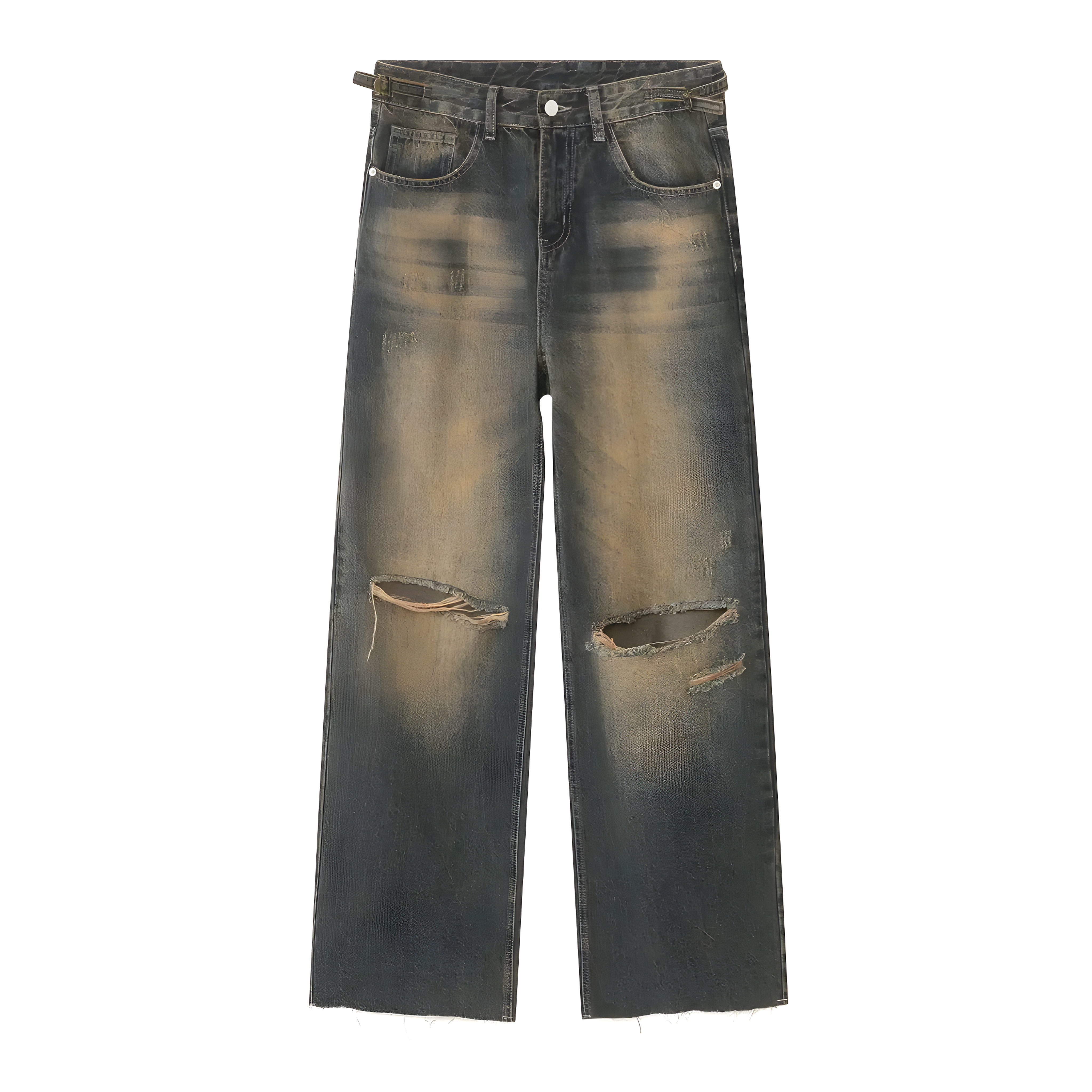 "Vynorix" - Damaged Relaxed Jeans - Vintage Washed Denim