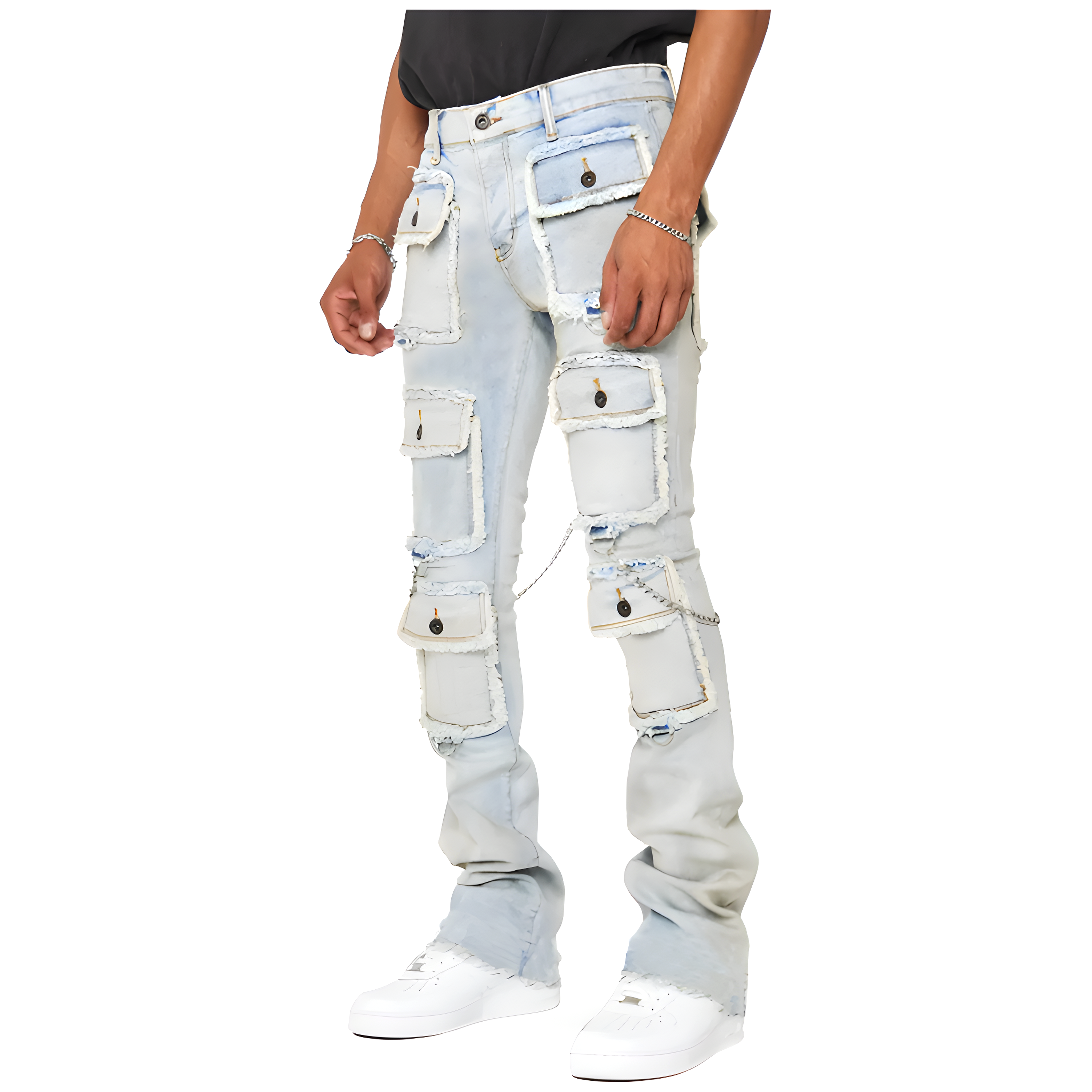 "Vystyx" - Cargo Stacked Jeans - Multi-Pockets With Chain