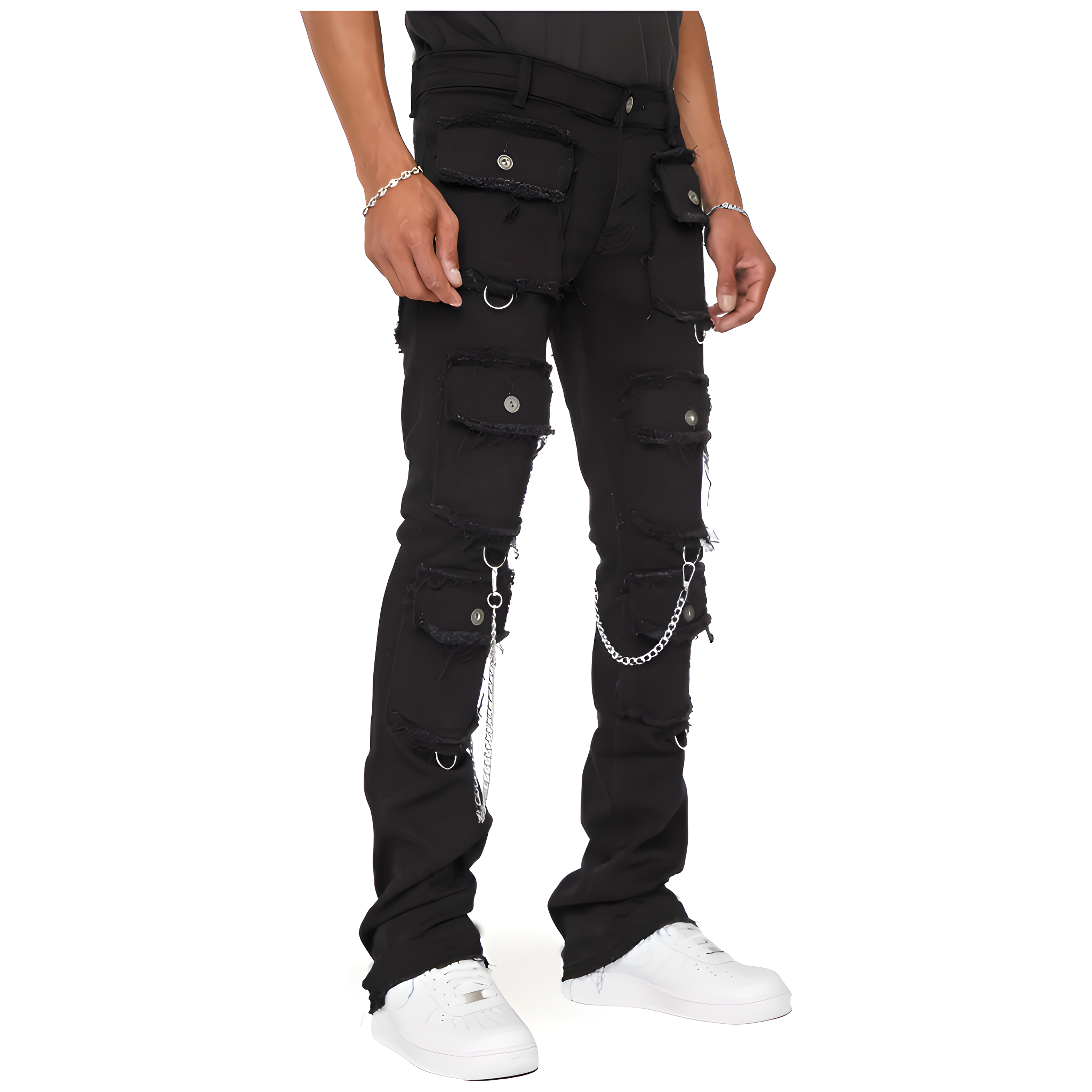 "Vystyx" - Cargo Stacked Jeans - Multi-Pockets With Chain