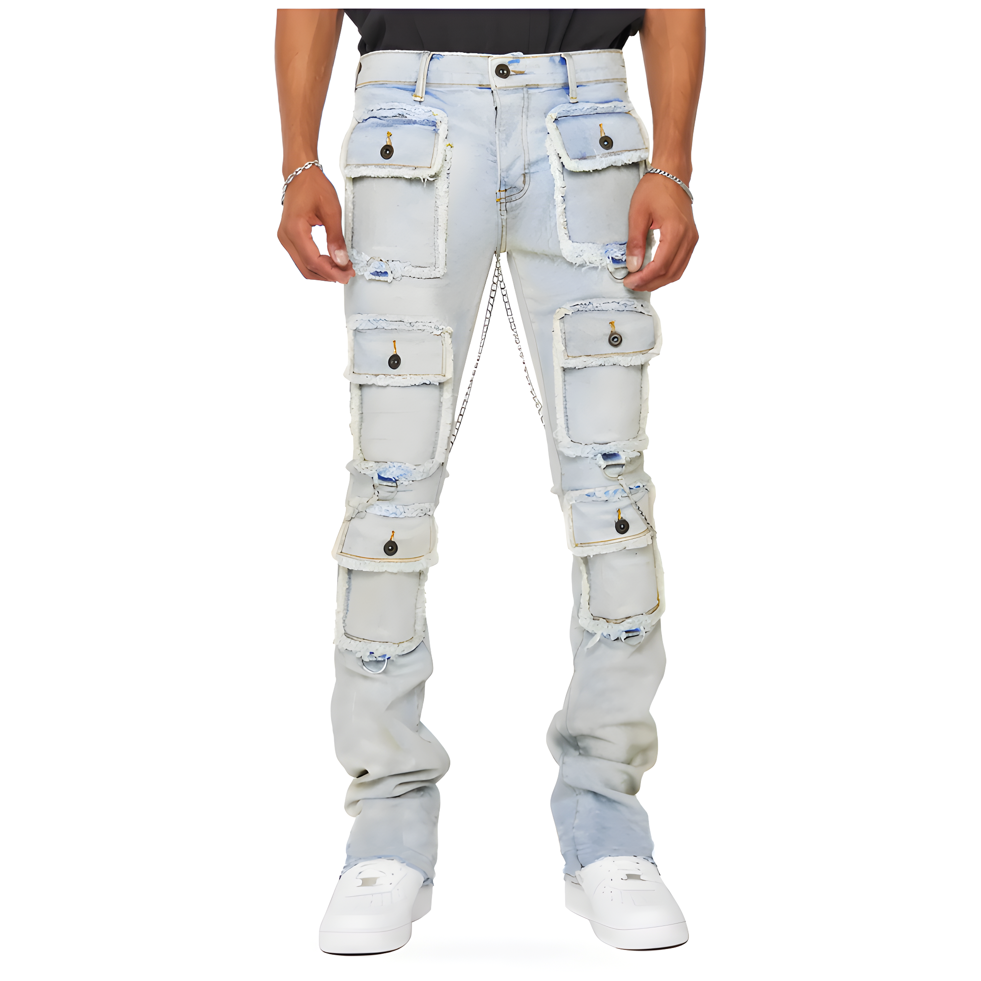 "Vystyx" - Cargo Stacked Jeans - Multi-Pockets With Chain