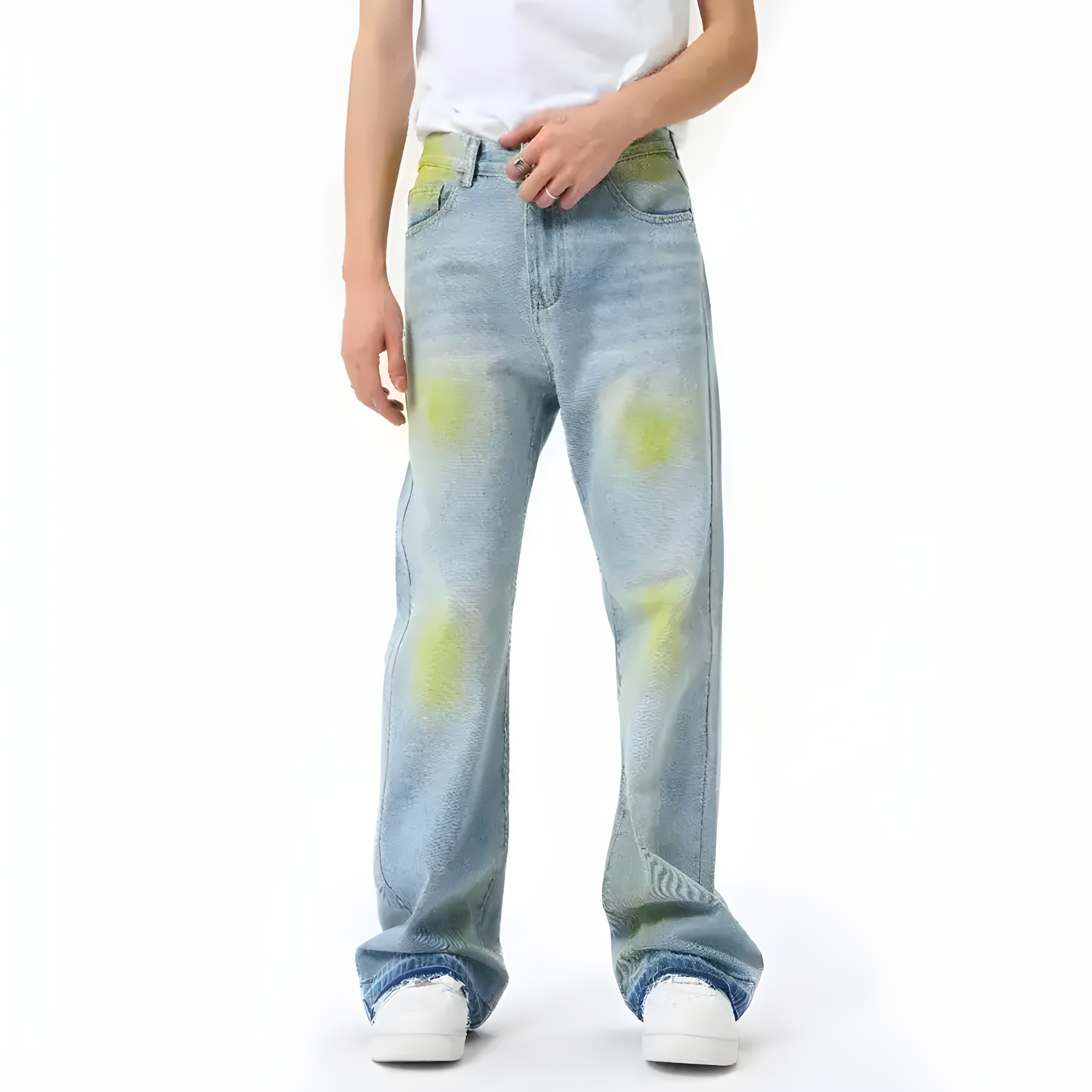 "Xyphra" - Regular Jeans - Light Blue Denim & Green Glow