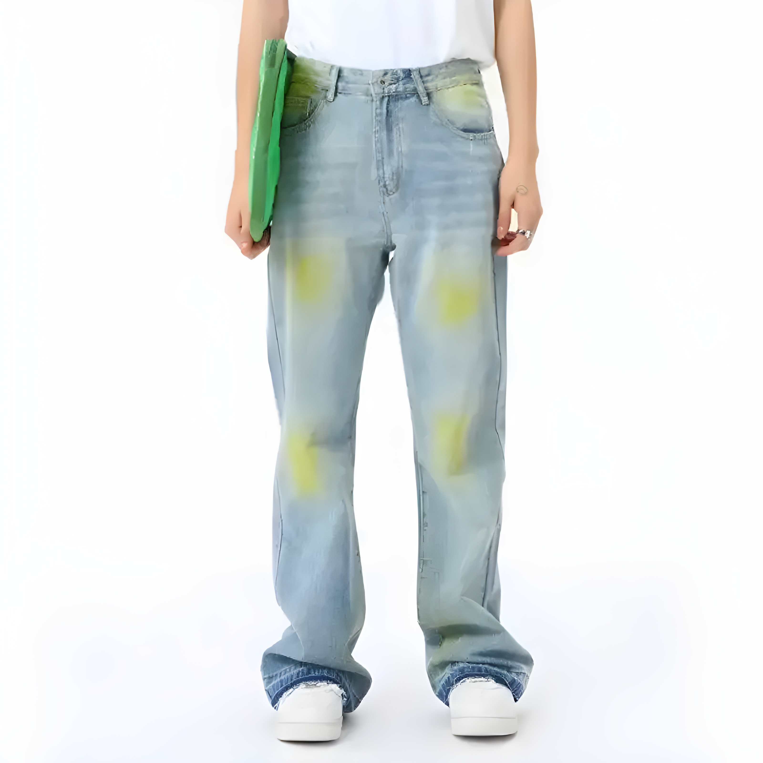 "Xyphra" - Regular Jeans - Light Blue Denim & Green Glow