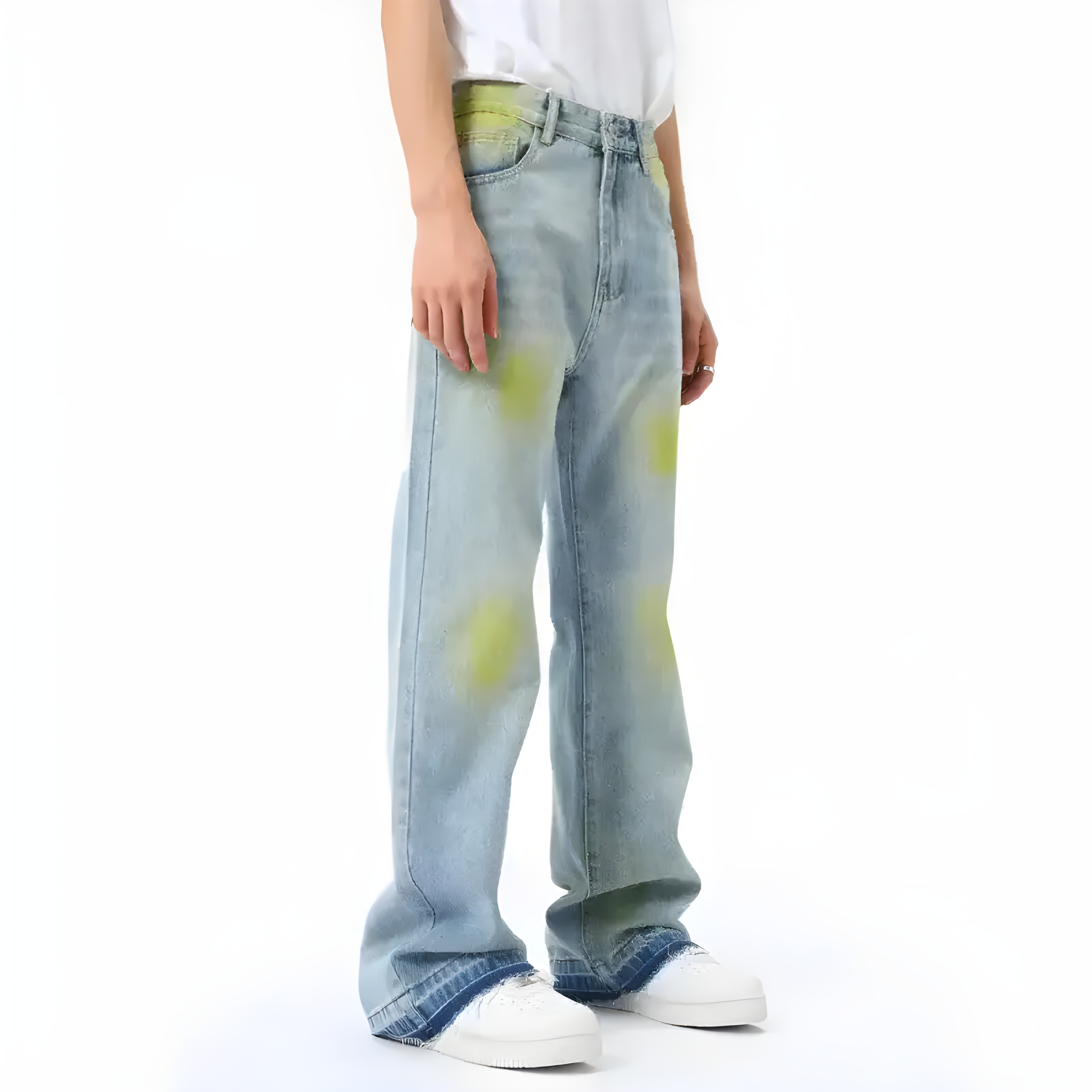 "Xyphra" - Regular Jeans - Light Blue Denim & Green Glow