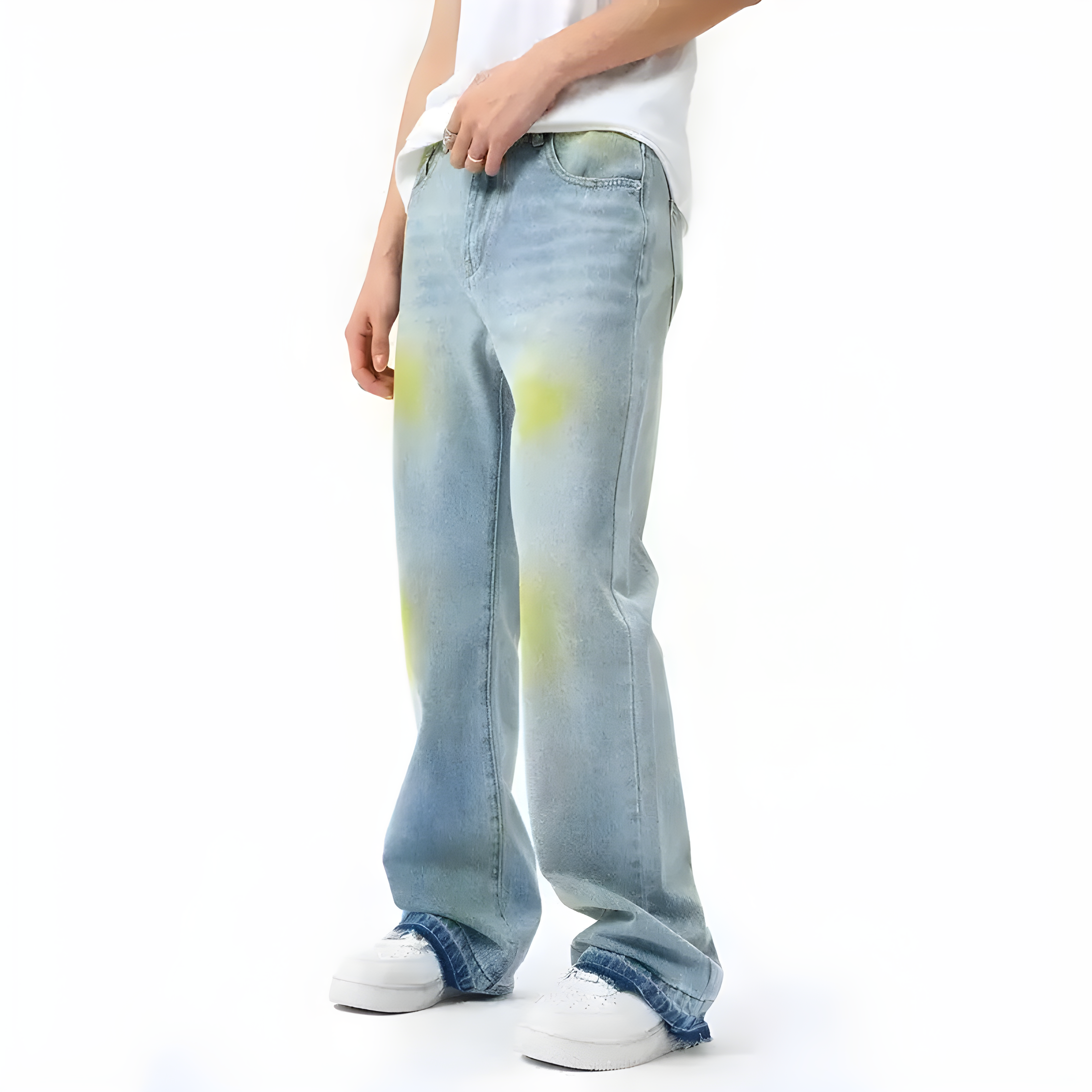 "Xyphra" - Regular Jeans - Light Blue Denim & Green Glow