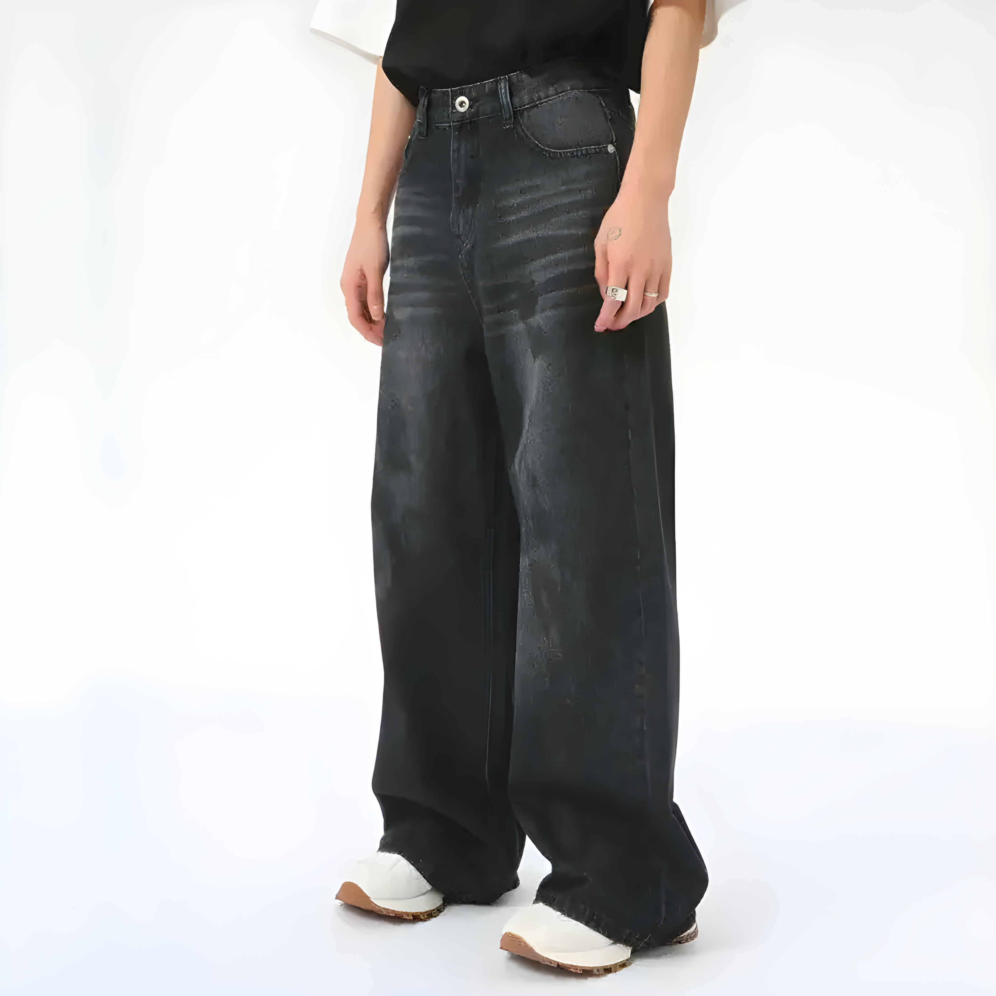 "Ixor" - Baggy Jeans - Distressed  Black Denim