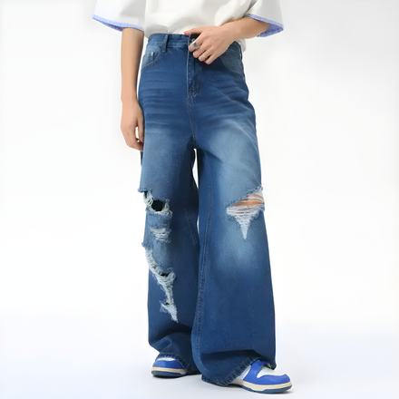 "Kylaris" - Baggy Jeans - Dark Blue Distressed