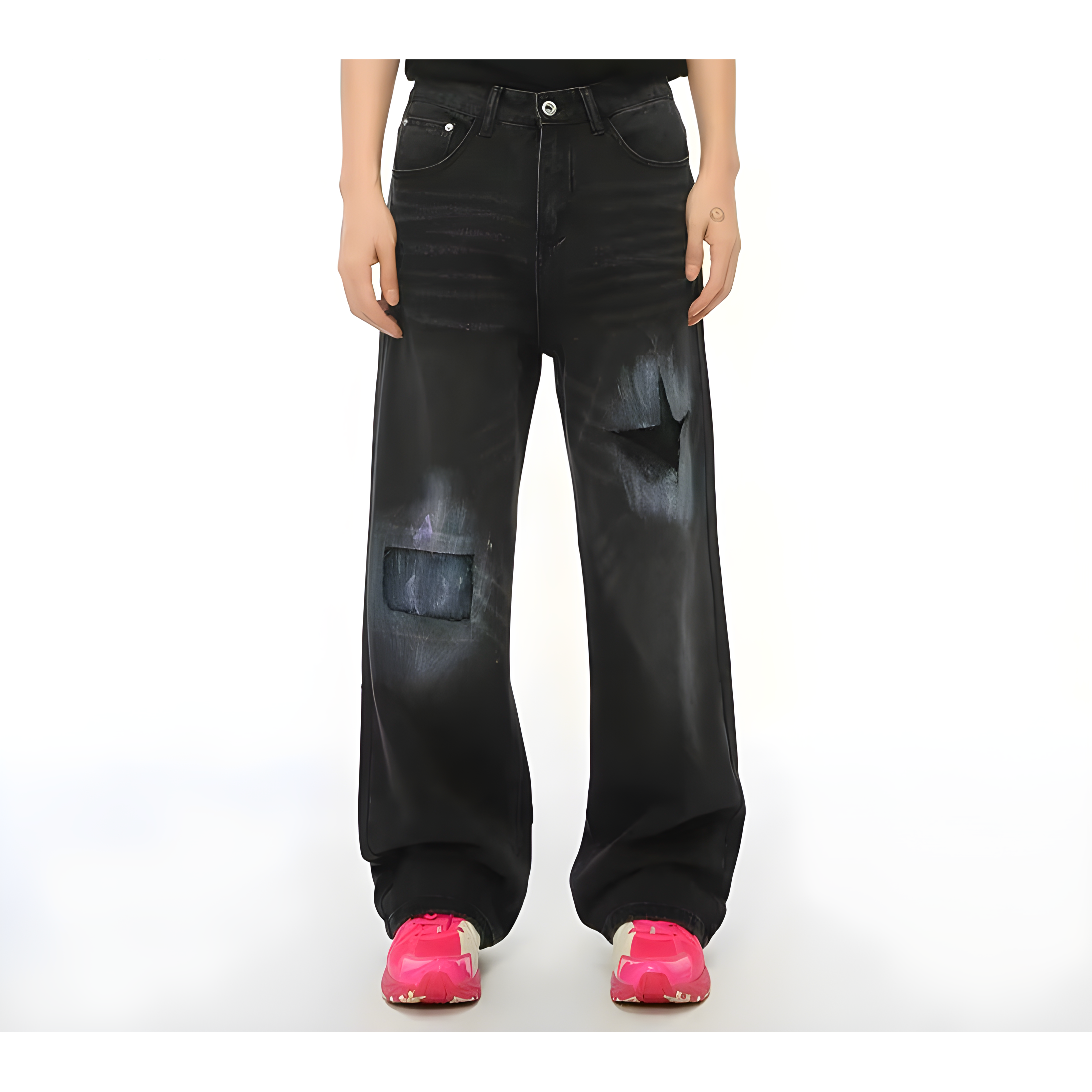 "Crylix" - Baggy Jeans - Distressed Black