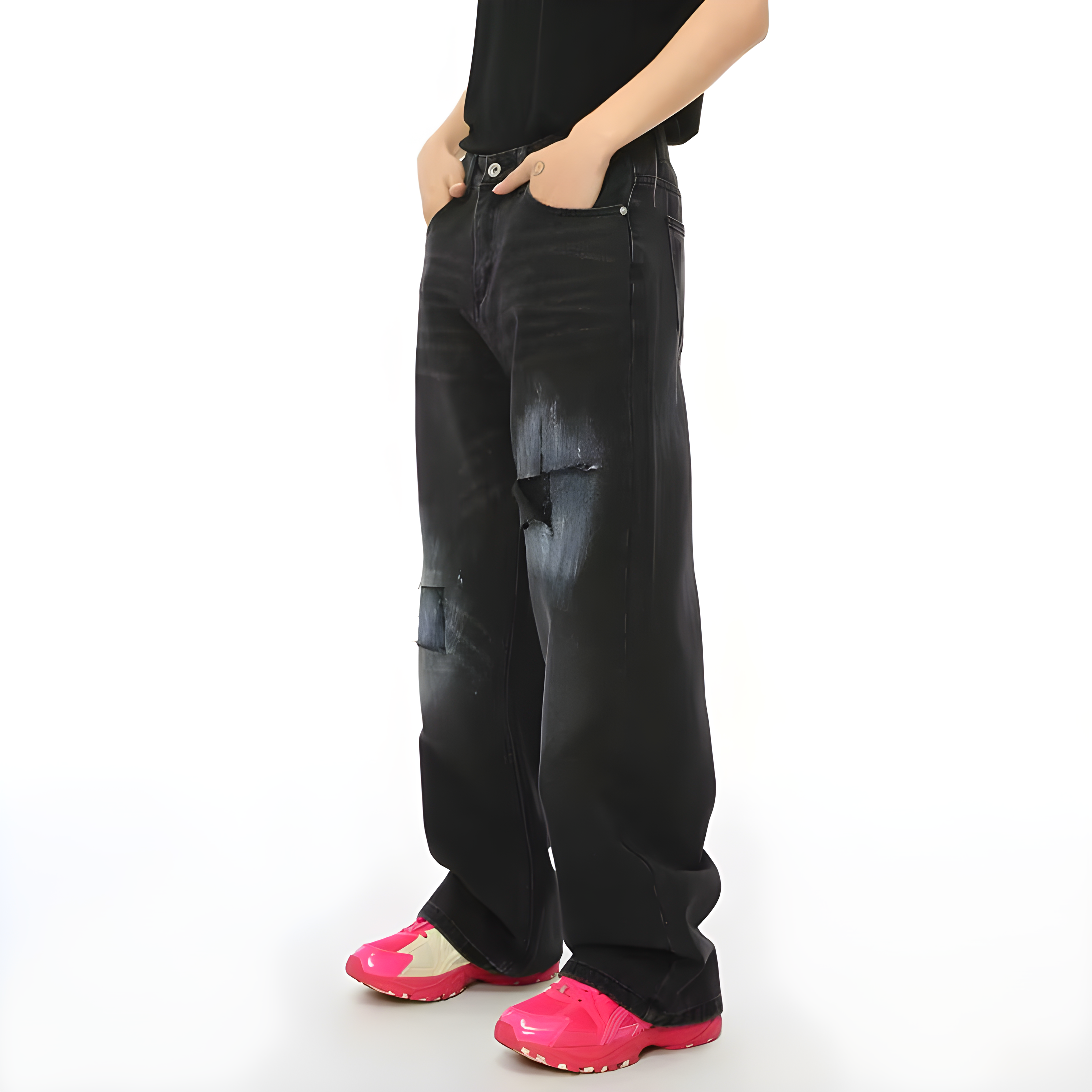 "Crylix" - Baggy Jeans - Distressed Black