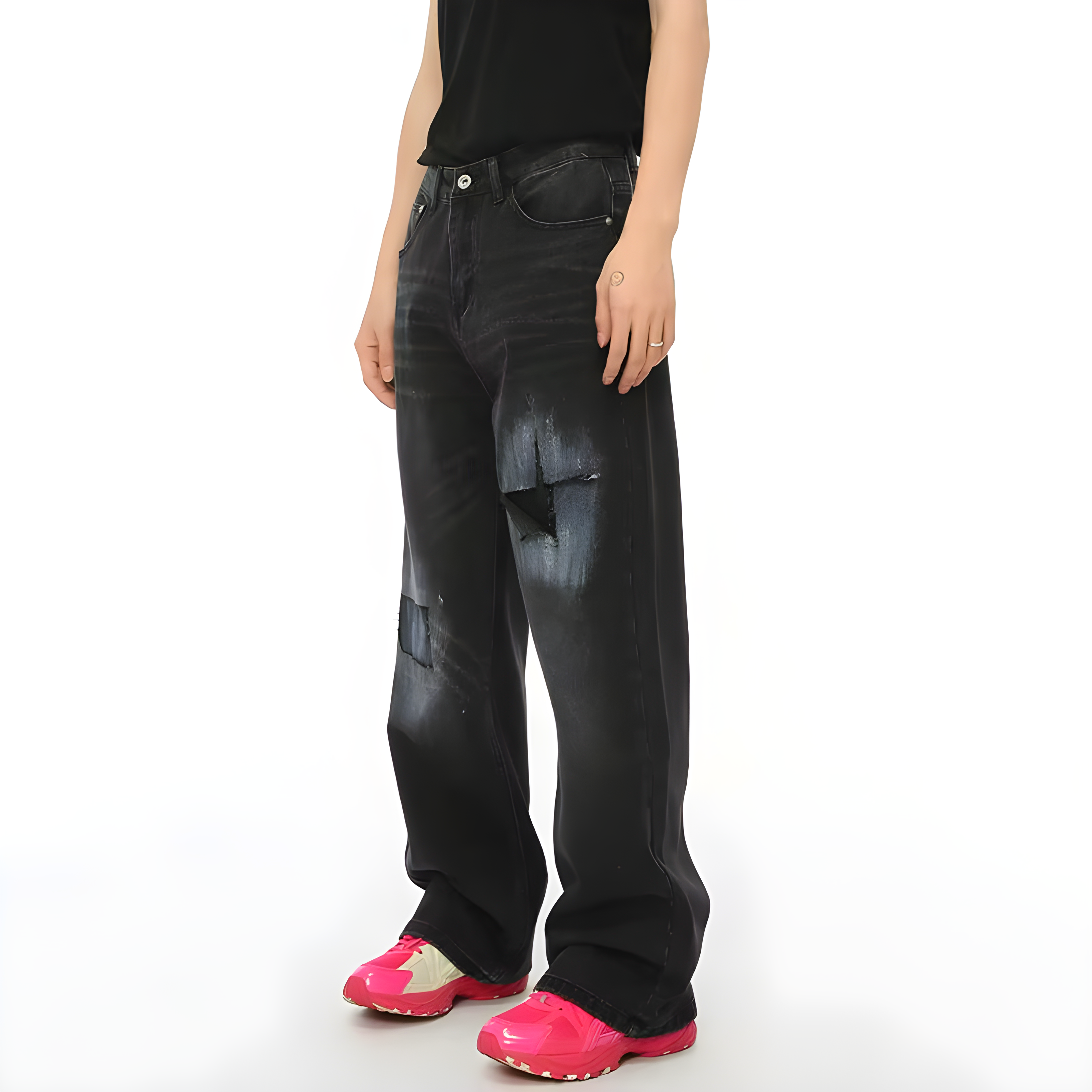 "Crylix" - Baggy Jeans - Distressed Black