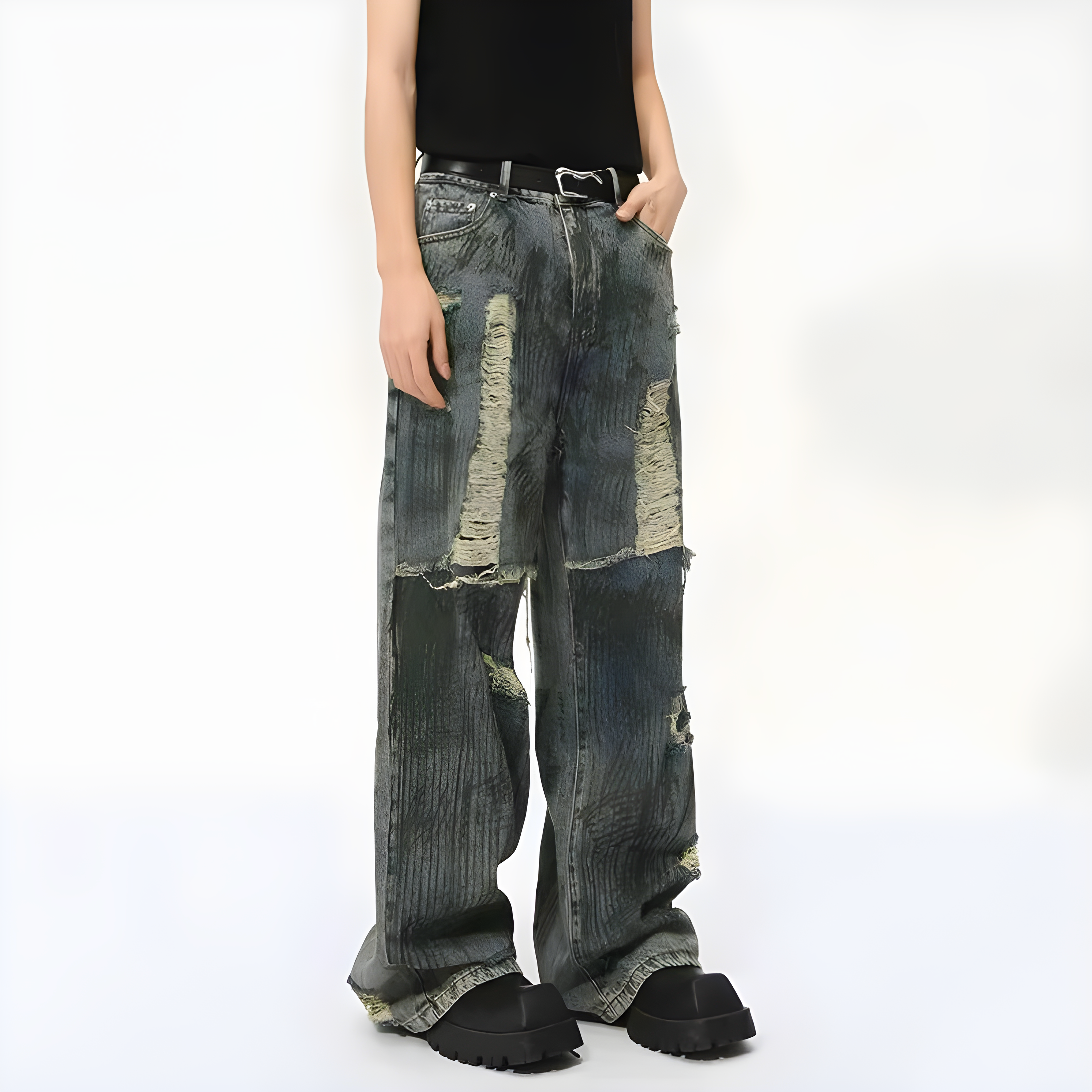 "Nyvoria" - Baggy Jeans - Distressed Denim