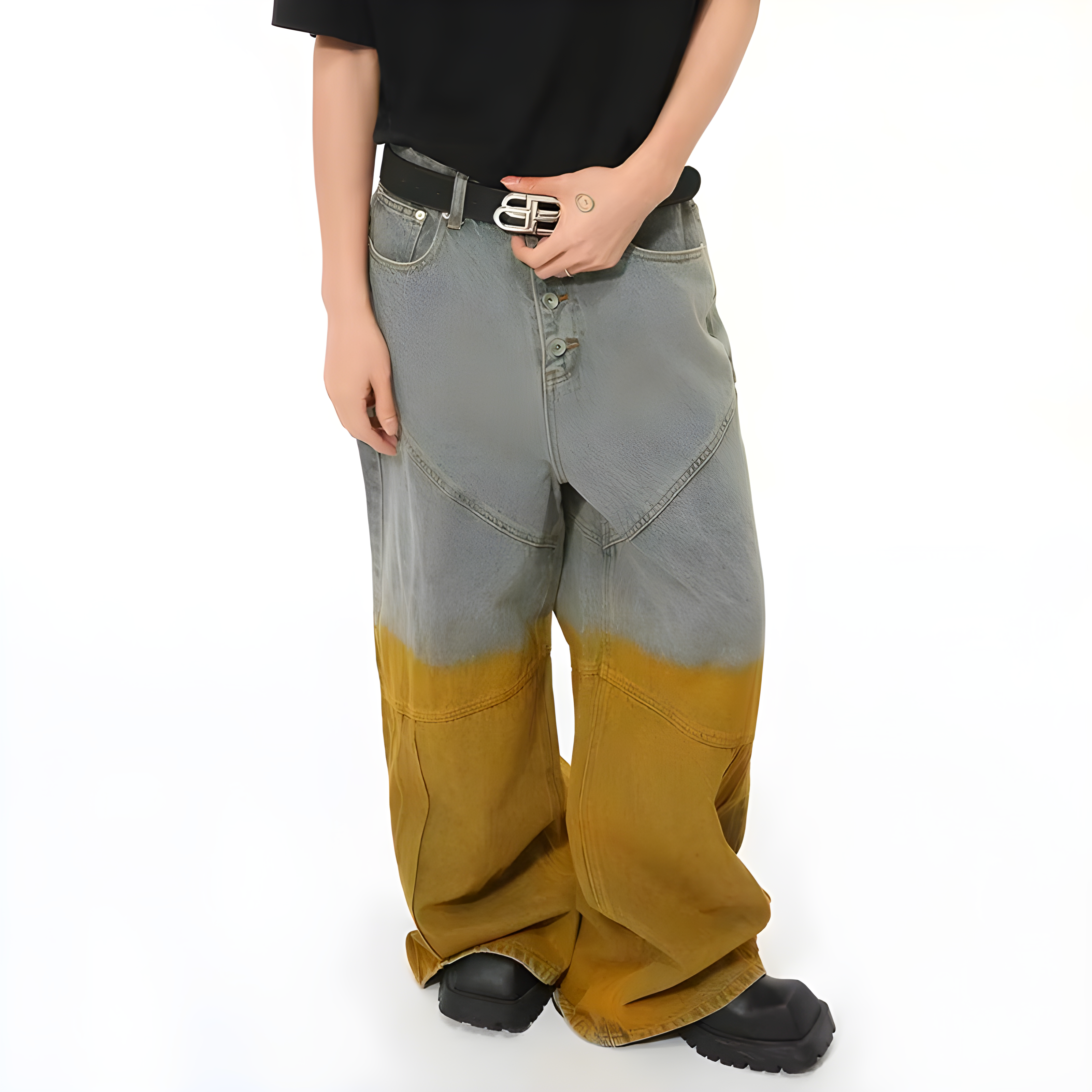 "Relvyn" - Baggy Jeans - Bi Color & Patch