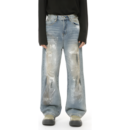 "Quoril" - Relaxed Fit Jeans - Washed Denim & Paint