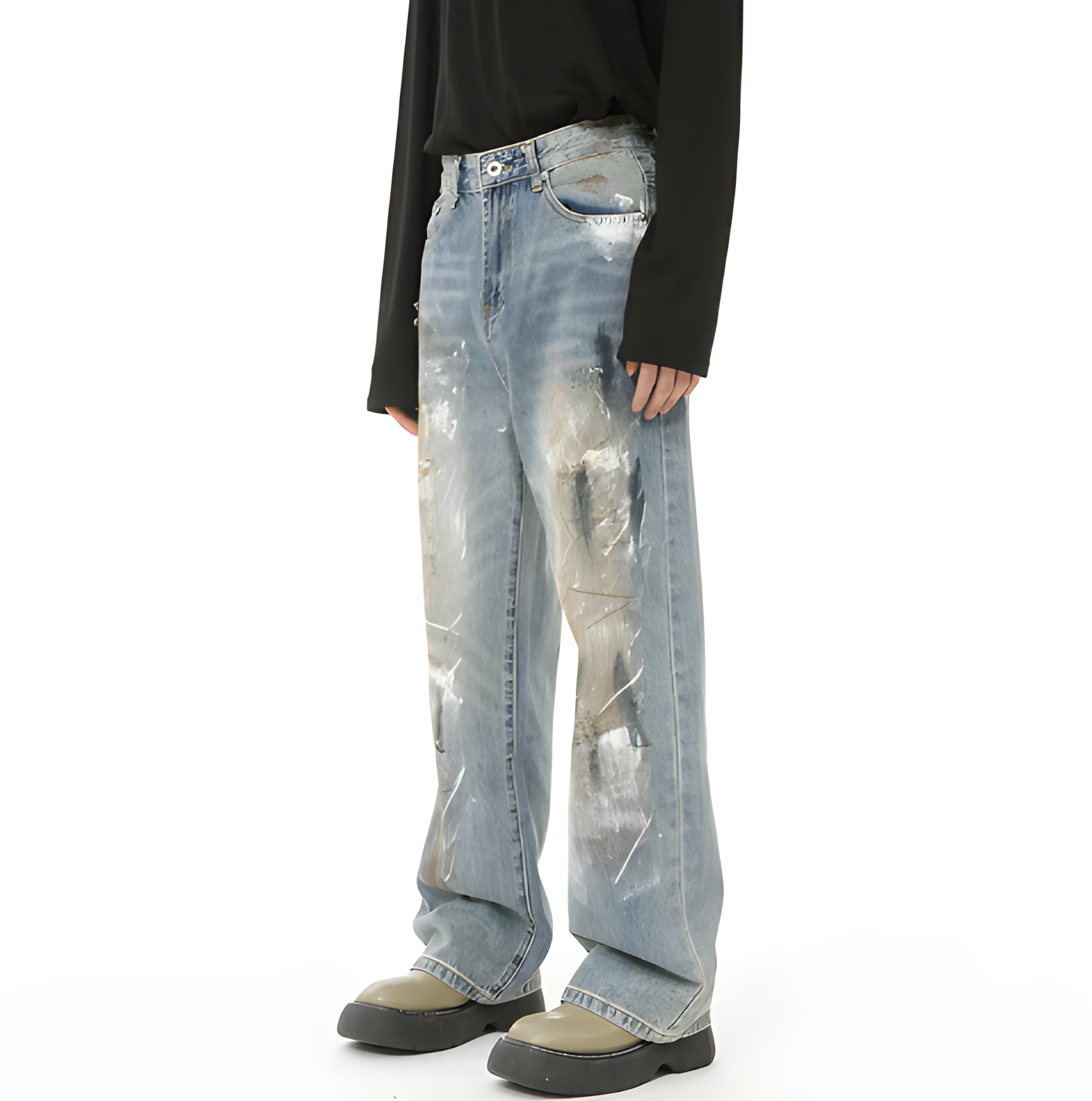 "Quoril" - Relaxed Fit Jeans - Washed Denim & Paint