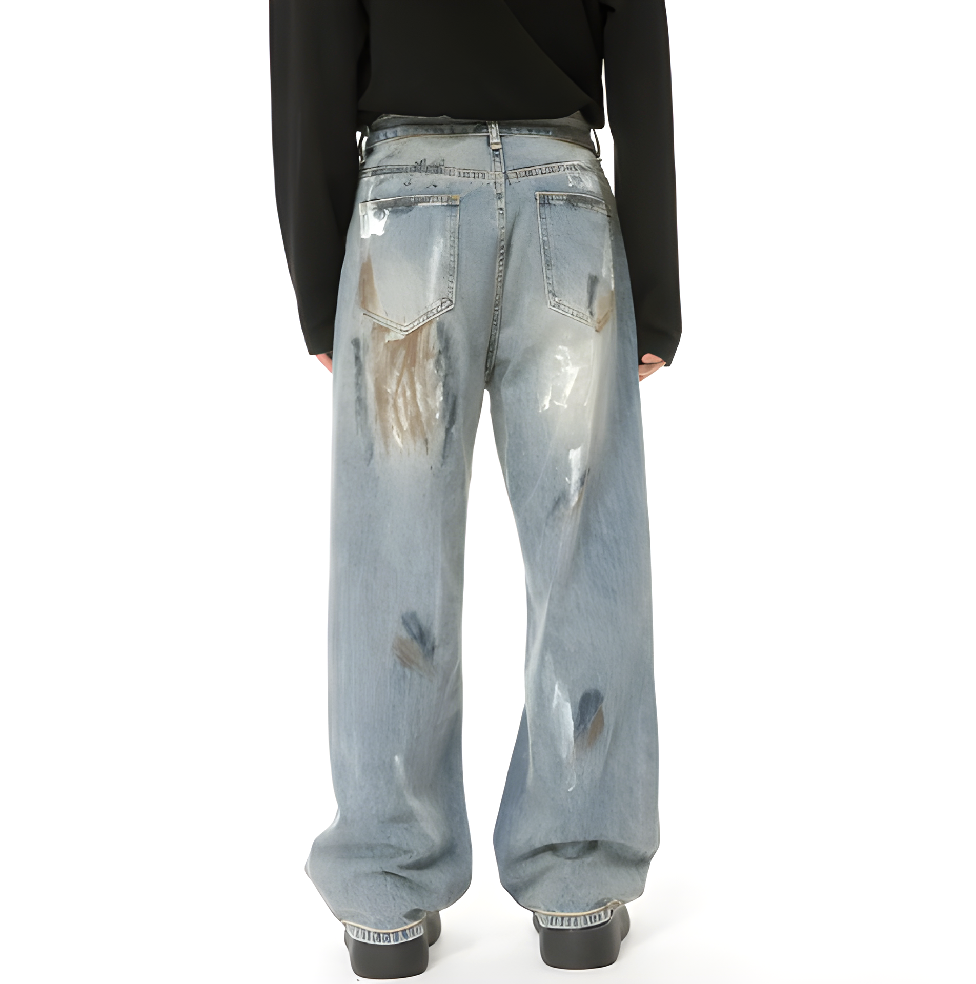 "Quoril" - Relaxed Fit Jeans - Washed Denim & Paint