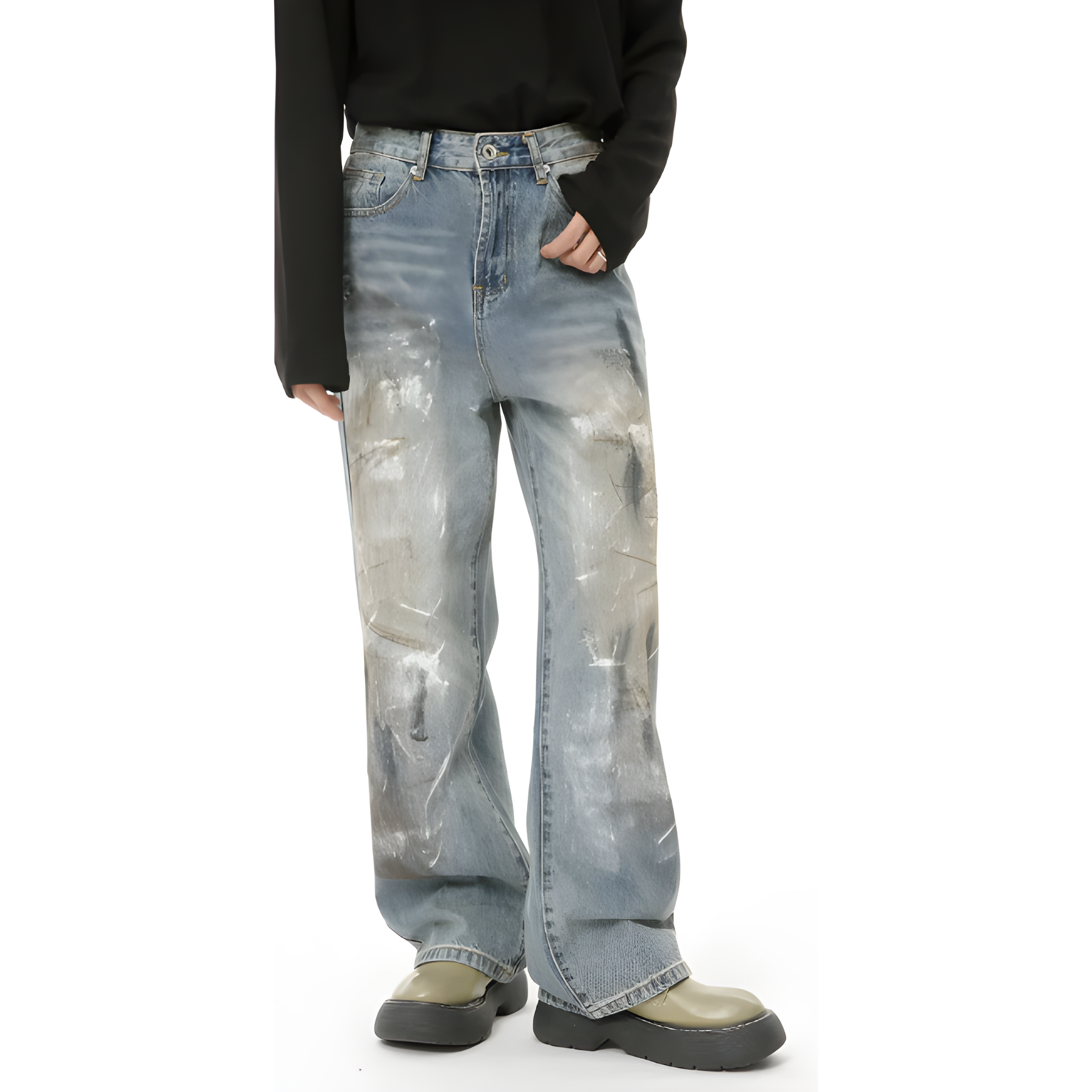 "Quoril" - Relaxed Fit Jeans - Washed Denim & Paint