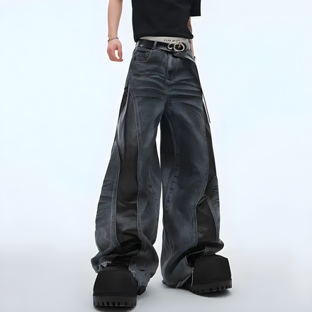 "Lyndex" - Baggy Jeans - Denim & Leather