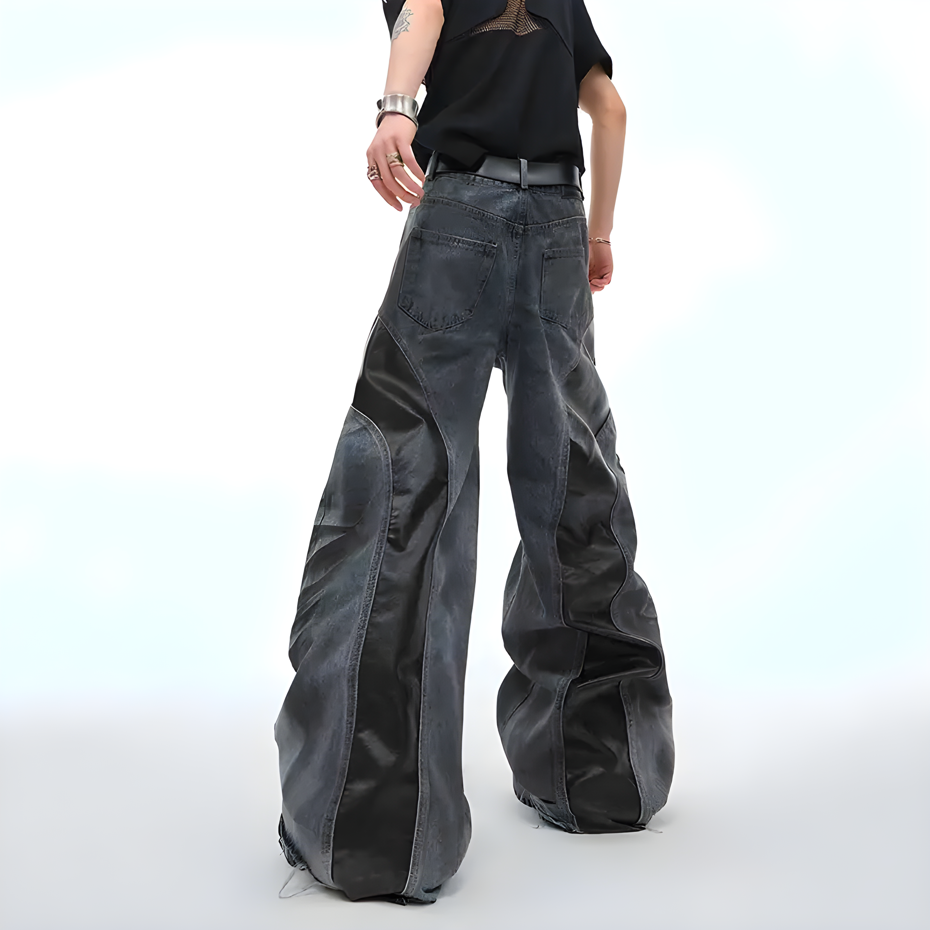 "Lyndex" - Baggy Jeans - Denim & Leather