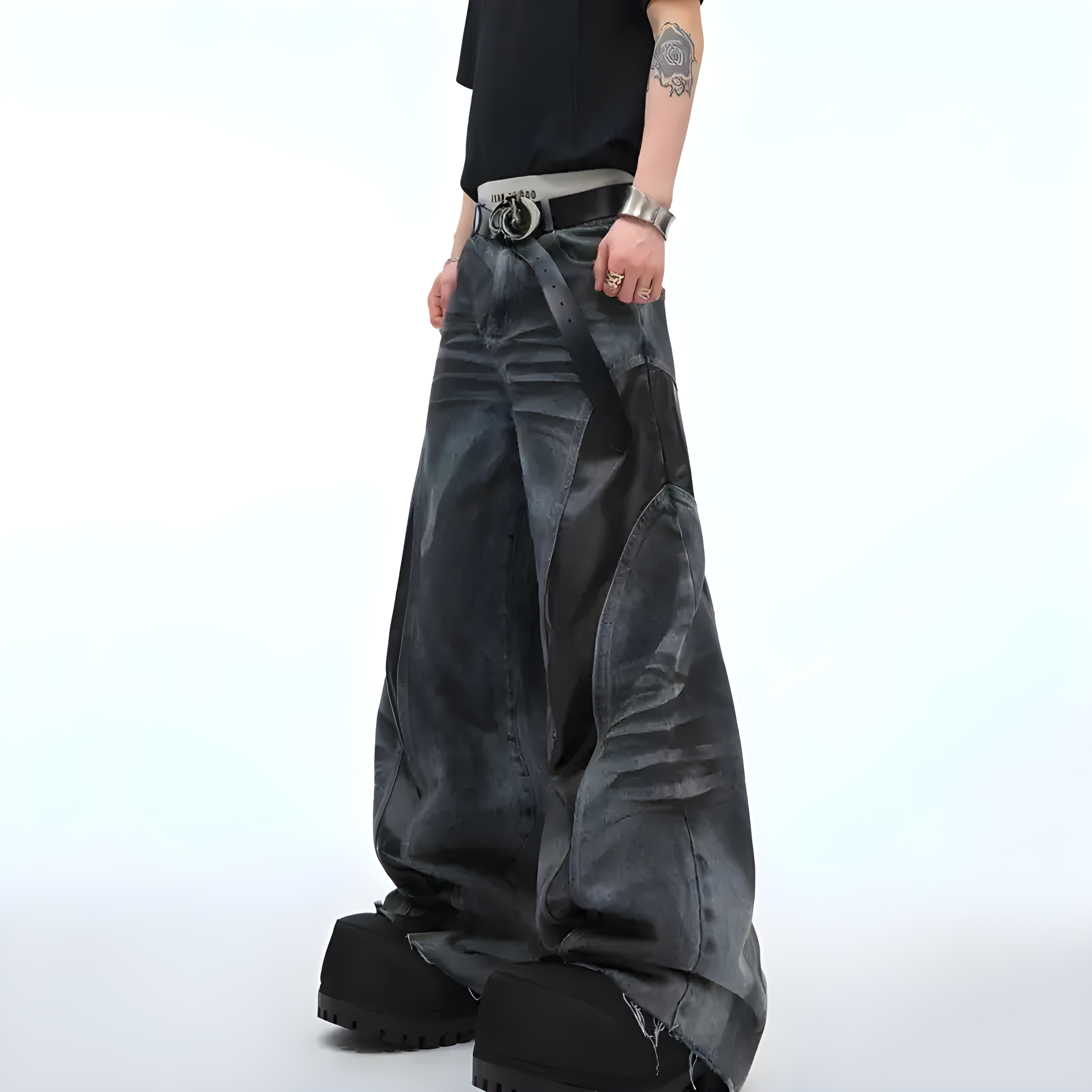 "Lyndex" - Baggy Jeans - Denim & Leather