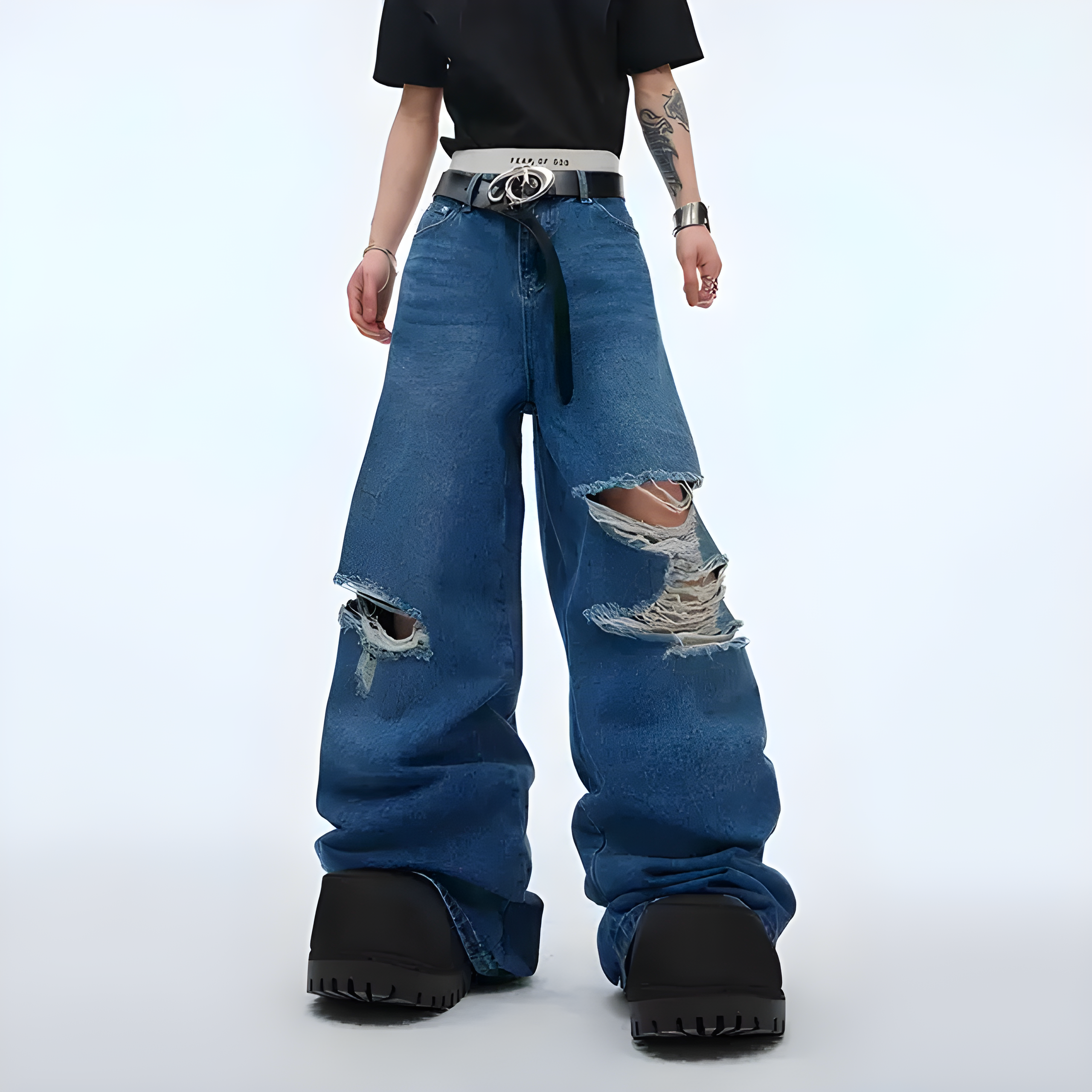 "Synthexa" - Baggy Jeans - Original Blue & Destroy